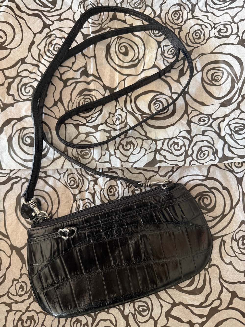 Vintage Brighton Black Croc Embossed Cross Body Shoulder Purse small bag w/strap